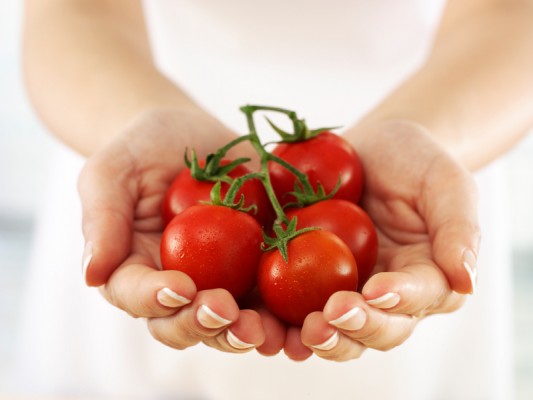 holding tomatoes Small